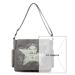 Men casual canvas messenger bag large capacity crossbody shoulder bag vintage grey printed work bag