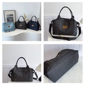 Borsa a tracolla in denim stile streetwear americano 2025, grande borsa da viaggio casual donna