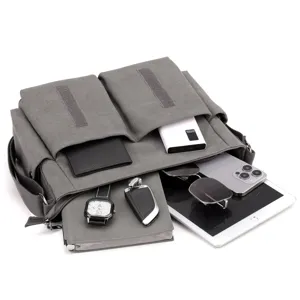 Men canvas messenger bag casual large capacity shoulder crossbody bag with multi-pockets