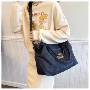 Elegante borsa a tracolla in denim da donna, grande borsa casual crossbody per viaggi e lavoro.