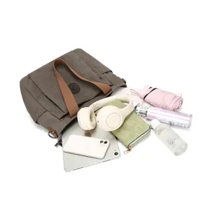 Grosse Kapazitaet Segeltuch Tragetasche fuer Damen, stylische Pendler Schulter- und Handtasche.