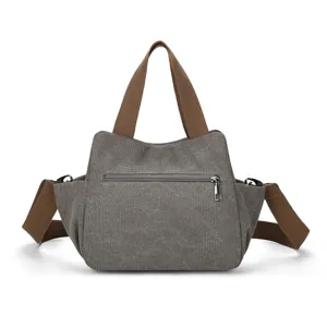 Casual women canvas crossbody bag with brown straps, retro style daily shoulder handbag.