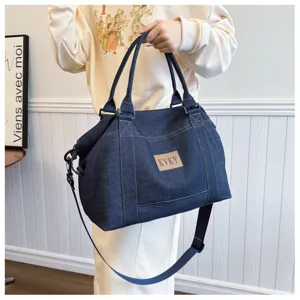 Borsa a tracolla in denim casual con manici, grande capacità e cinghia regolabile.