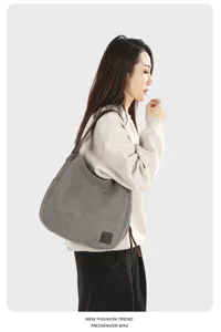 Canvas shoulder bag for women, stylish minimalist daily casual handbag with comfortable strap.