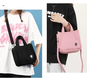 Borsa tote e tracolla in tela da donna, borsa a spalla casual per il lavoro con ricamo di foglie.