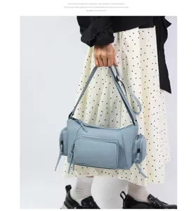 Bolso bandolera informal con múltiples bolsillos para mujer, elegante bolso de nailon.