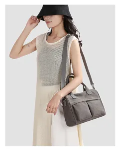 Casual canvas shoulder bag for women, large capacity tote and crossbody bag with multi-pockets.