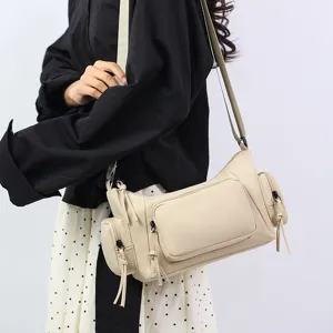 Bolso cruzado de nailon elegante con múltiples bolsillos bolso casual beis elegante