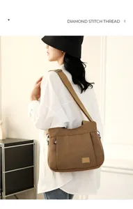 Casual canvas shoulder bag for women, stylish brown crossbody daily tote with adjustable strap.