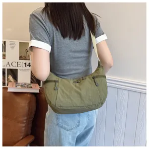 Casual nylon shoulder bag for women, versatile crossbody design, lightweight daily street style.