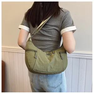 Casual nylon shoulder bag for women, lightweight crossbody hobo purse with multi zipper pockets.