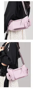 Vintage multi-pocket motorcycle shoulder bag for women, chic y2k pink underarm crossbody bag