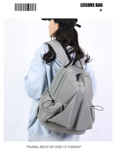Casual nylon canvas backpack with drawstring design, large capacity rucksack for daily student use.
