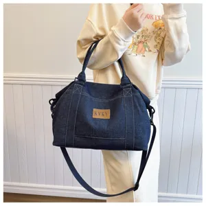 Borsa da viaggio in denim classica da donna, borsa a tracolla casual capiente.