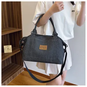 Borsa a mano da viaggio in denim casual di grande capacità, elegante borsa a tracolla