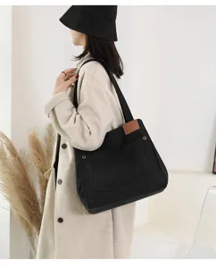 Femme grande capacite sac a epaule en toile cabas decontracte sac a main minimaliste noir