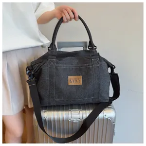 Borsa da viaggio in denim casual da donna, grande capacità tracolla borsa a mano chic.