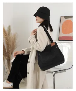 Femme grand sac porté épaule en toile fourre-tout cabas décontracté automne hiver
