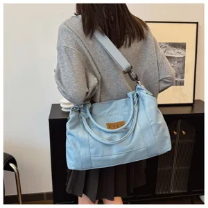 Borsa a tracolla in denim da donna grande capacità shopper casual da viaggio elegante