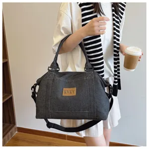 Borsa a tracolla in denim stile streetwear americano, grande borsa casual da viaggio donna