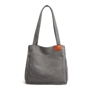 Femmes Grande Capacité Toile Sac à Bandoulière Décontracté Commuer Tote Bag Sac à Main Unie Polyvalent