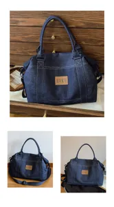 Grande borsa a tracolla in denim, borsa da viaggio casual shopper in stile streetwear donna.