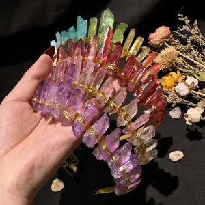 Bohemian Natural Crystal Crown Headband Handmade Gold Wire Wrapped Sun Goddess Tiara For Women Festival Wedding Party Photography Props Jewelry Gift