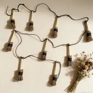 Miniature handmade broom hanging pendant set for Halloween holiday home party wall decor.