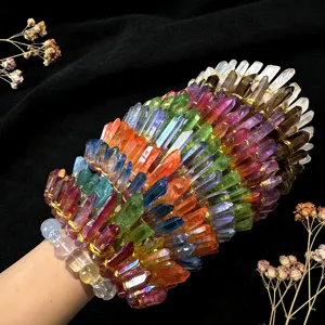 Detailed close-up of a vibrant handmade multi-layer raw crystal crown headband with gold wire.