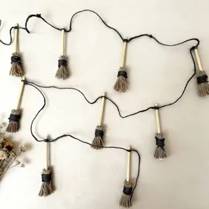 Halloween mini broom string hanging decoration rustic party props holiday wall decor craft