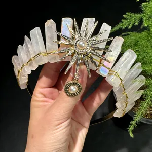 Diadema de corona de cristal natural diosa del sol cuarzo alambre enrollado accesorio
