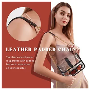 Sac bandoulière transparent pour concert avec chaîne matelassée en cuir pour le sport.