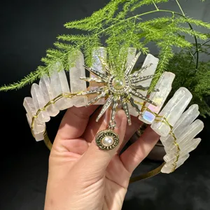 Corona de diosa del sol de cristal bruto diadema de alambre accesorio para el cabello festival
