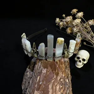 Gothic natural crystal crown headband with crow skull charms for women festival party photo props