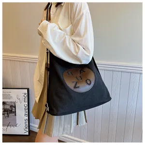 Sac à épaule en toile noire pour femme décontracté polyvalent sac bandoulière minimaliste