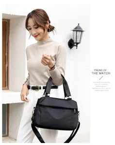 Black nylon tote bag casual multi-pocket crossbody bag for women daily commute detail view