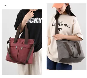Large capacity canvas tote bag casual shoulder crossbody handbag for women daily shopping use.