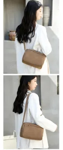 Women canvas crossbody shoulder bag casual commuting travel daily use brown fabric handbag