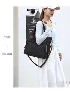 Versatile retro canvas tote bag large capacity shoulder crossbody travel handbag for women