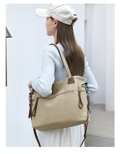 Large capacity canvas tote bag casual vintage shoulder crossbody travel bag for women