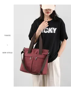 Casual large capacity canvas tote shoulder bag for women, stylish crossbody handbag daily use.