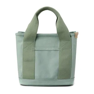 Women's Casual Canvas Tote Bag Large Capacity Handbag Simple Commuter Shoulder Bag Solid Color Zipper Bag