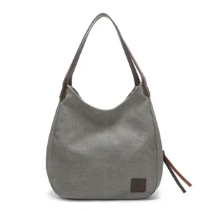Casual Canvas Tote Bag For Women Large Capacity Shoulder Bag Multi-Pocket Hobo Handbag Stylish Daily Commute Bag