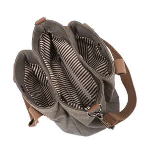 Large capacity canvas shoulder bag for women, multi-compartment casual handbag and crossbody.