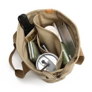 Large capacity canvas tote bag for women, casual minimalist shoulder bag with multiple pockets.