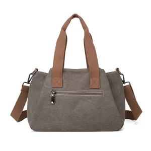 Canvas tote bag for women, large capacity shoulder bag, casual crossbody handbag brown gray.