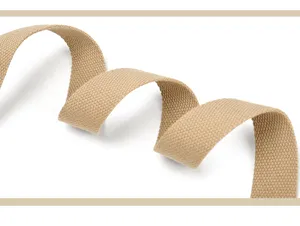 Beige canvas strap detail close up, durable woven webbing replacement for DIY bags and totes.