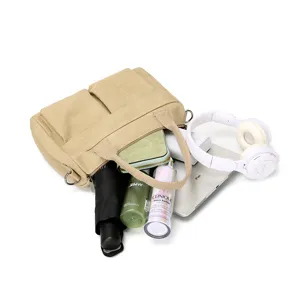 Minimalist large capacity canvas tote bag, casual lightweight single shoulder crossbody bag.