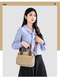 Casual canvas crossbody bag for women, Korean style contrast color shoulder bag with top handle.