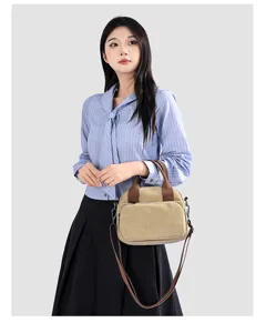 Women canvas crossbody bag casual contrast color shell shoulder bag for daily travel and work.
